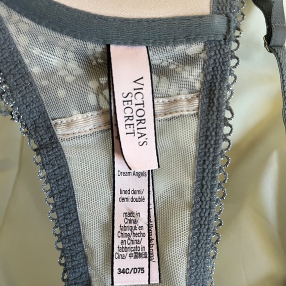 Victoria Secret Dream Angels Lace Racer back Gray Front Closure Sexy Bra 34 C - Picture 6 of 6